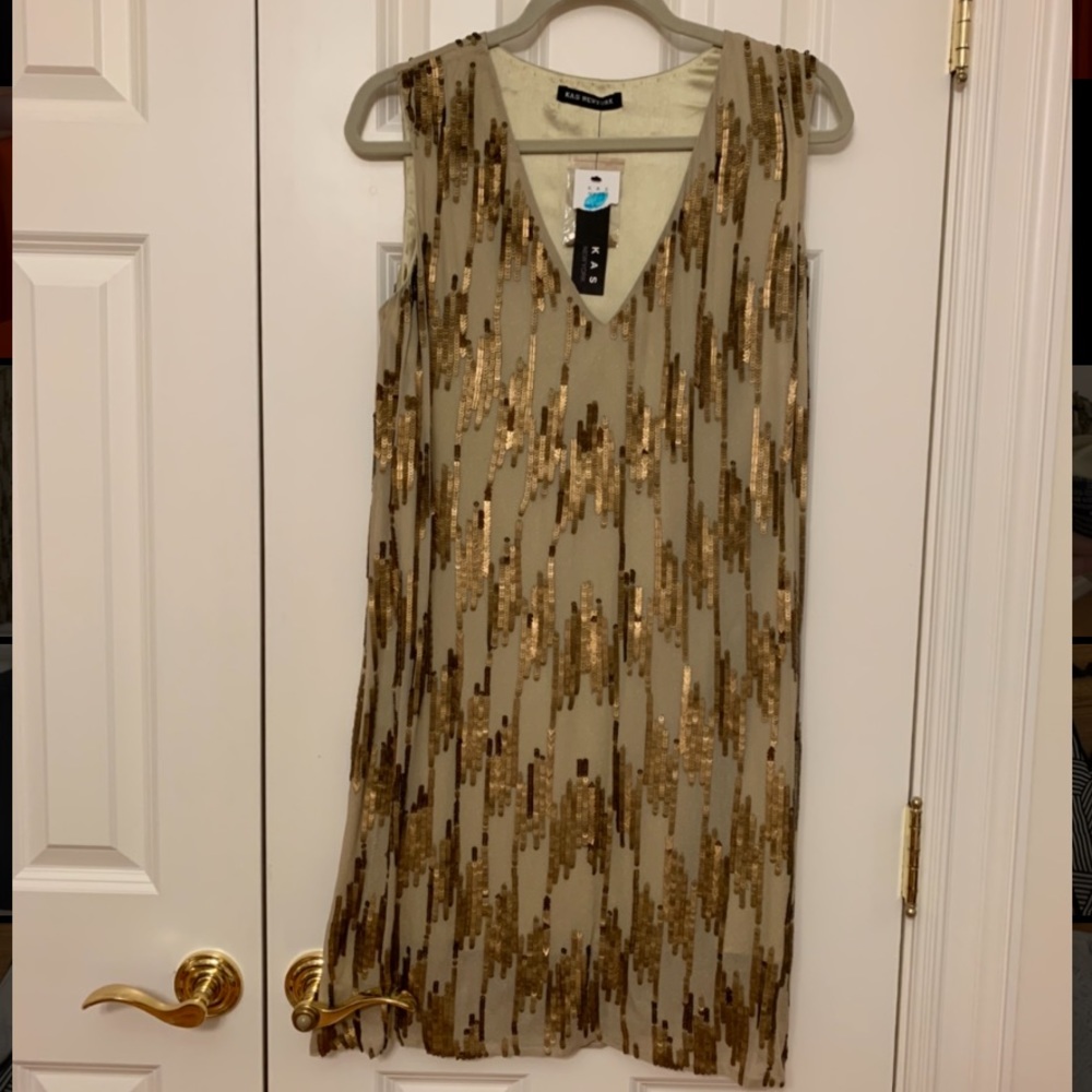 Gold sequin shift dress